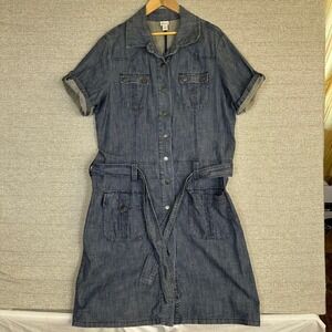 Venezia‎ Denim Sz 18 Shirt Dress Denim Button Front Belted Midi Stretch Pockets